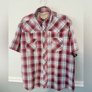 Vintage Men's Wrangler Western Fashion Pearl Snap Shirt Short Sleeve Sz 2XL XXL